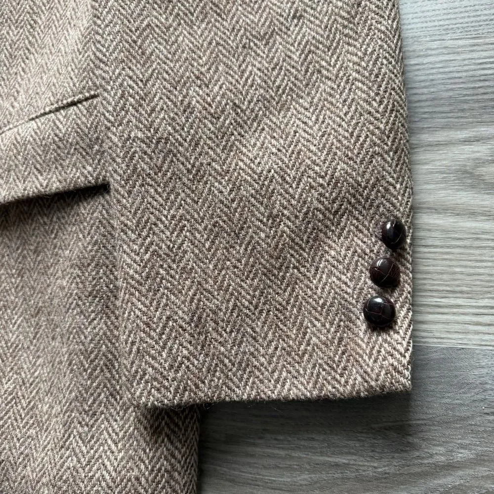VTG Harris Tweed Blazer Mens 42 Brown Herringbone Wool Sport Coat Jacket